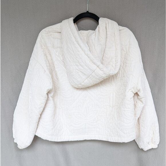 Silence+Noise White Quilted Velvet Hooded Full Zip Cropped Jacket, Size XS/S - Picture 2 of 7